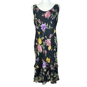 Y2K MSK Floral Tiered Slip Dress 10 Bias Grunge BoHo Peonys Lilys Cottagecore